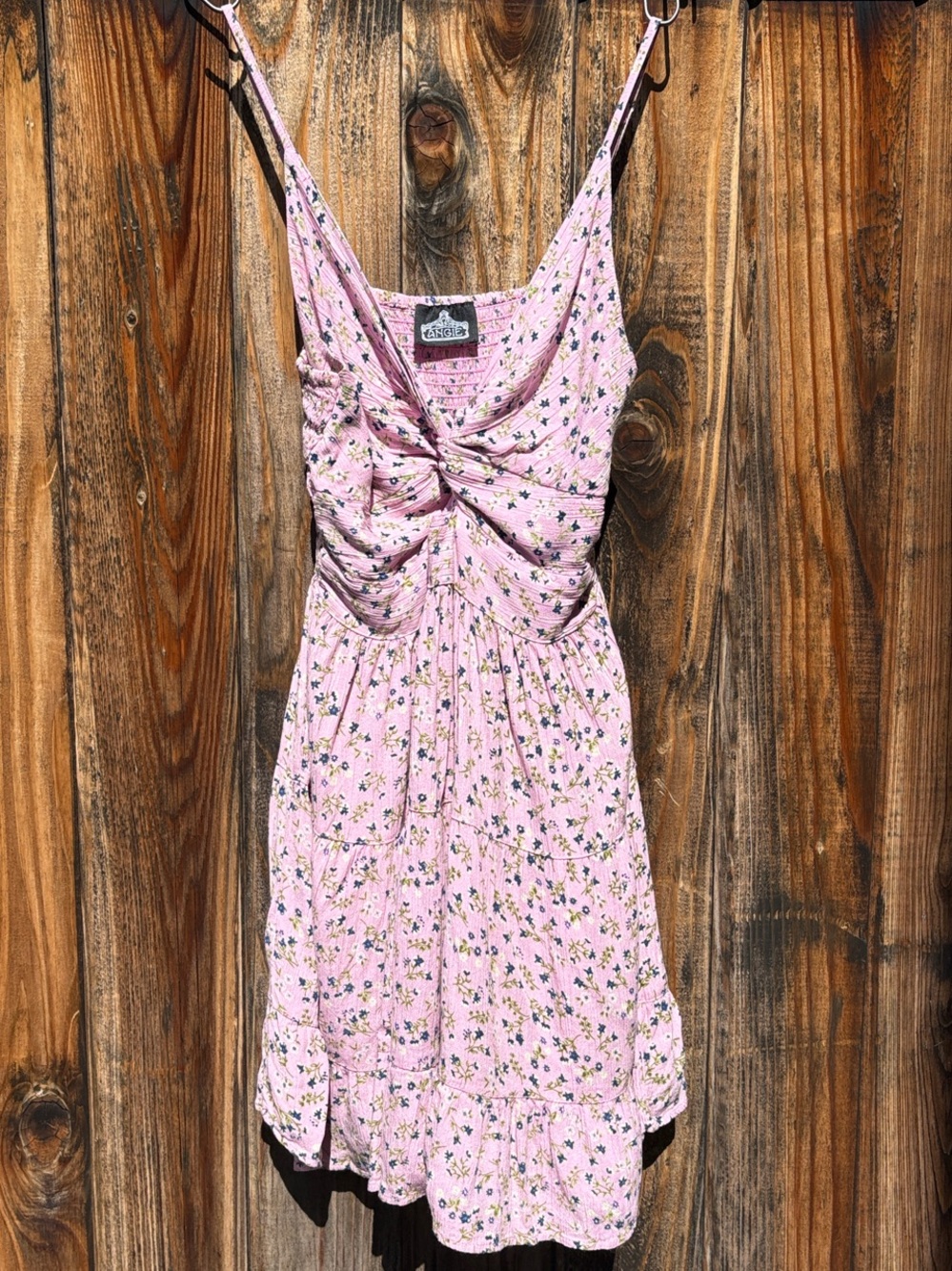 Angie Pink Floral Shirred Bodice Top